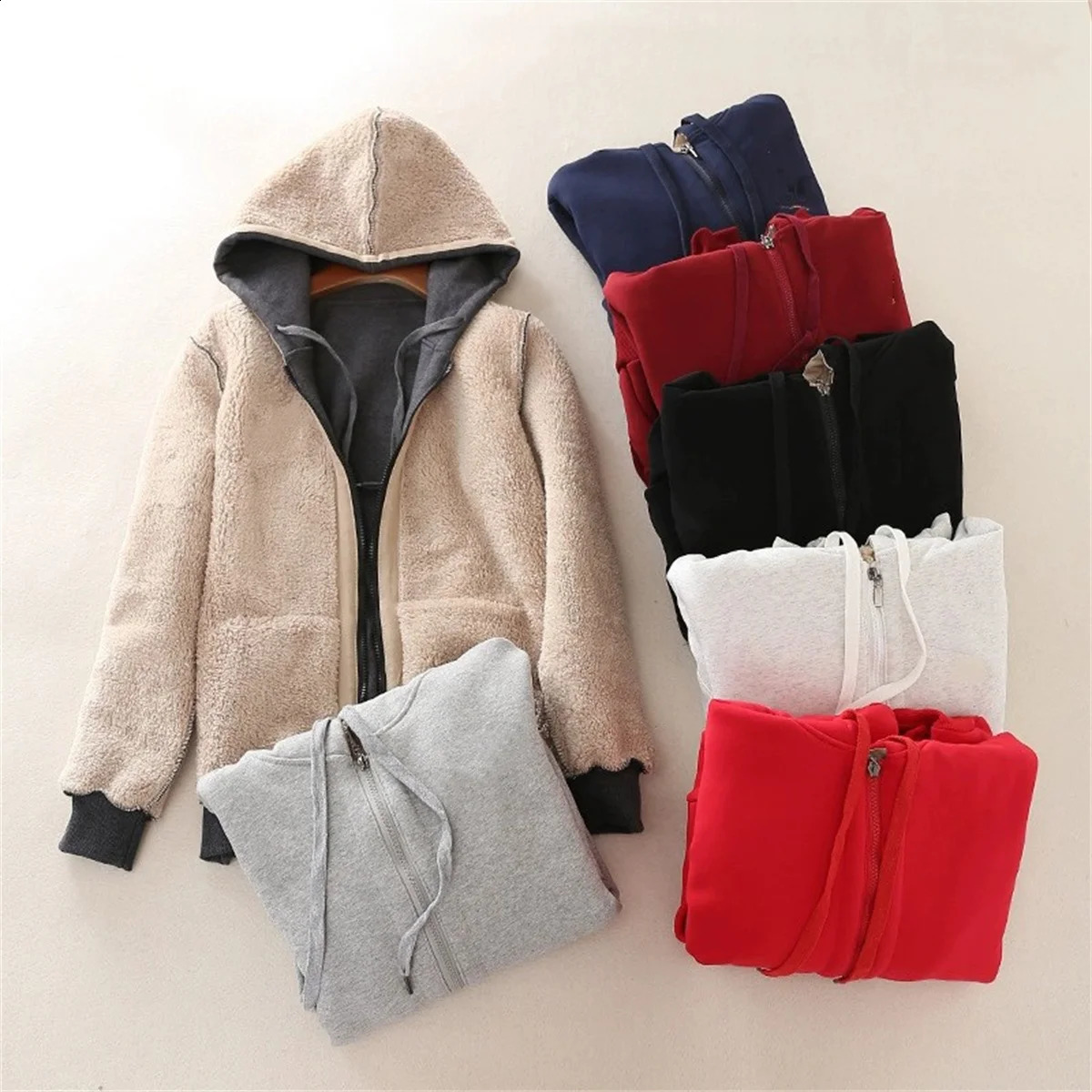 Retro Autumn Winter Warm Coat Women Fashion Zip Up Solid Hooded Sweatshirt Office Lady Casual Coats Street Korean In Clothes 251022