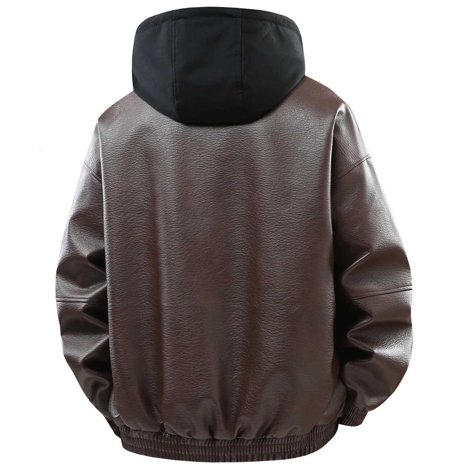 Mens Casual Zip Up Slim Bomber Faux Leather Jacket American Retro Leather Coat Solid Color Motorcycle Wear Leather Zipper Jacket W251023