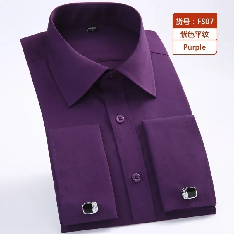 Quality Gentle Formal Mens French Cuff Dress Shirt Men Long Sleeve Solid Striped Style Mens Shirts Cufflink Include Plus Size 251021