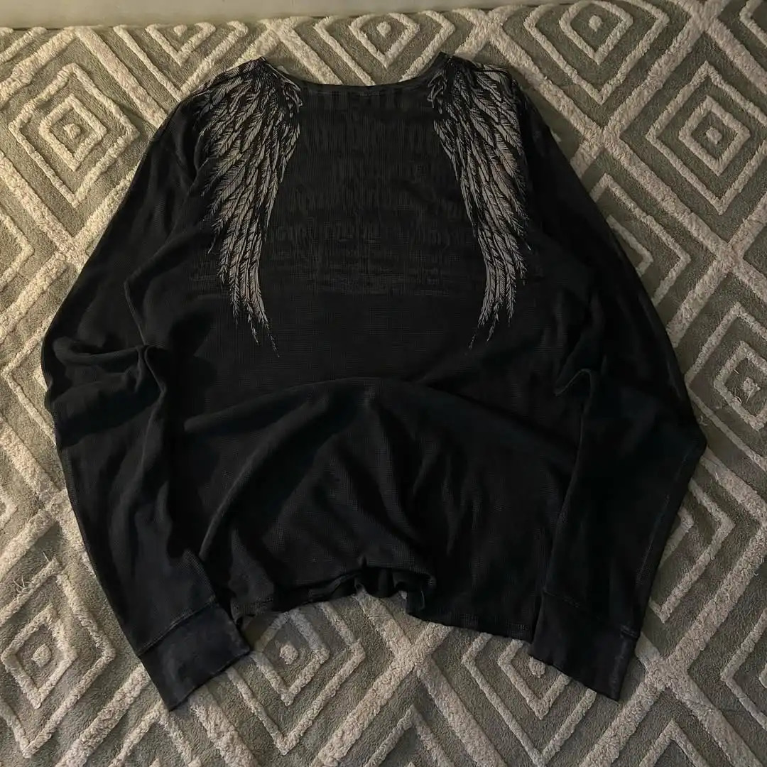 American Retro Trend Printed Long Sleeve 90s Street HipHop Harajuku Tshirt Men Fashion Gothic Casual Pure Cotton Loose Top 251020