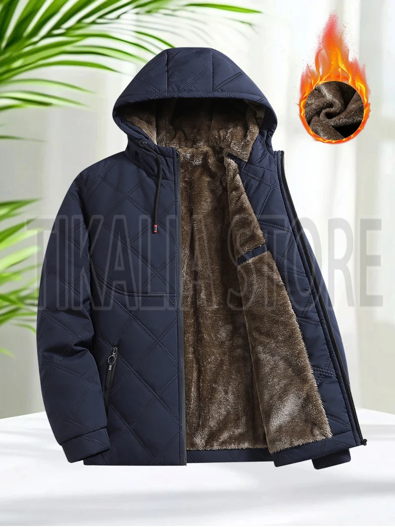 Mens Hooded Quilted Cotton Padded Jacket Winter Warm Coat with Sherpa Fleece Lining Thick Insulated Parka for Cold Weather 251015