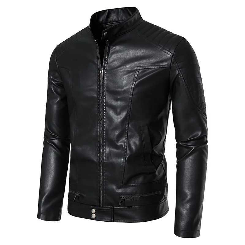 Men Leather Jacket Stand Collar Slim Pu Leather Jacket Autumn Fashion Men Motorcycle Causal Coat Male Moto Biker Coat W251023