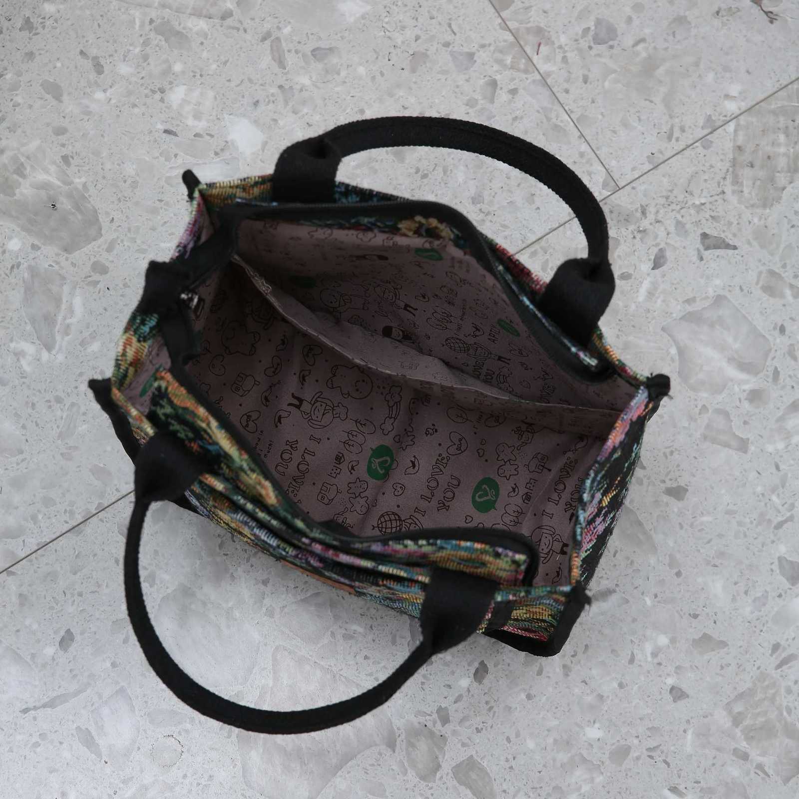 Vintage Floral Tote Bag Large Capacity Outdoor Mommy Bag Oil Painting Style Office Portable Lunch Box Storage Bag Thickened FabrL251023