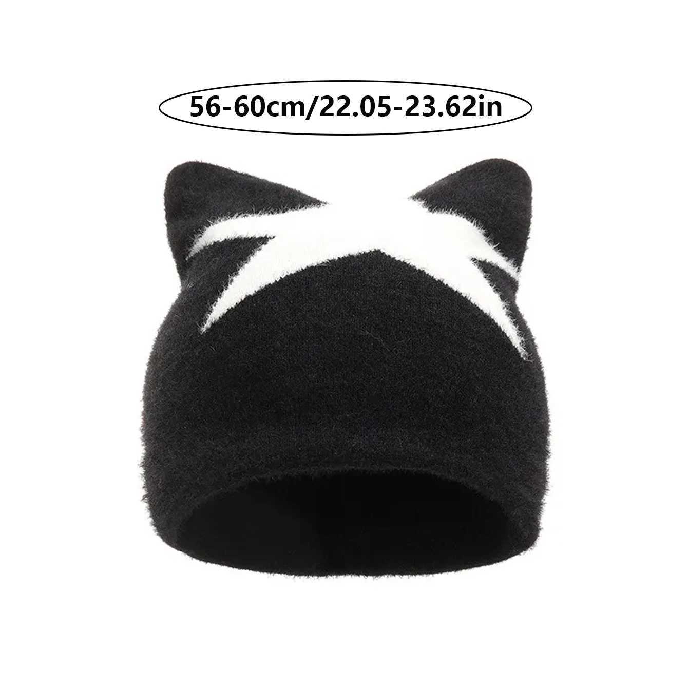 Halloween Devil Cat Ear Star Jacquard Knitted Hat Plush Warm AutumnWinter Street Y2K BeaniesXJ251023