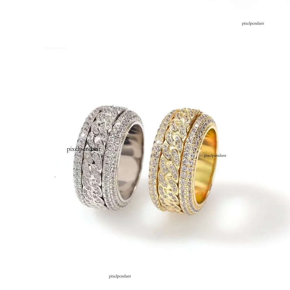 Rotatable dia Gold sier hiphop couple moissanite ring for men and women