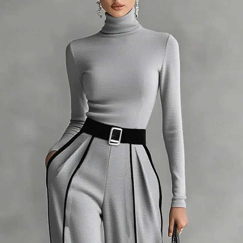 Winter Turtleneck Long Sleeve 2 Piece Sets Retro Solid Slim Top PulloverWide Leg Pant Suits Fall Contrast Color Straight OutfitT251022