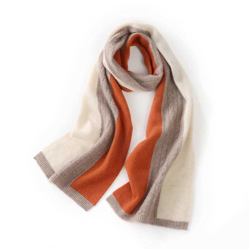 Autumn and Winter New 100 Cashmere Scarf Womens Extra Long Warm Neck Protection Versatile Color Contrast Three Color Scarf J251113