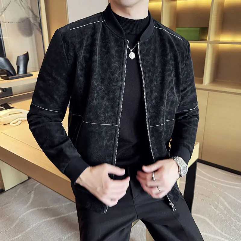 Stand Collar PU Leather Jackets For Men Fashion Patchwork Design Slim Fit Mens Casual Faux Leather Jacket Long Sleeve Coats 4XL W251023