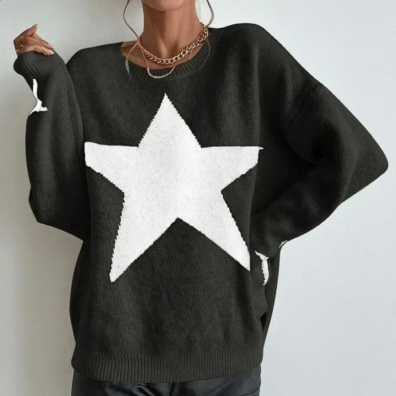 Star Sweater Pullover Women Autumn Spring Simple Knit Elastic Pullovers Jumper Casual Thick Warm Black White Basic Jumpers 251023