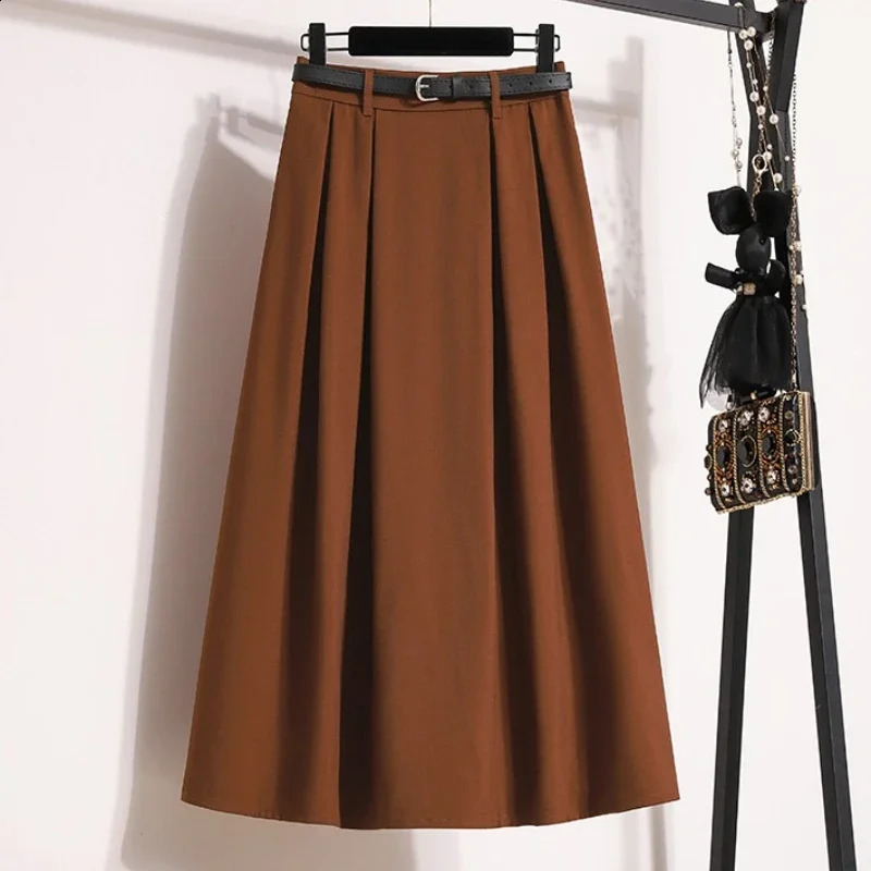 Plus Size Women Skirt Autumn Winter High Waist A Line Long Korean Style Pleated Maxi Skirts Womens 251022