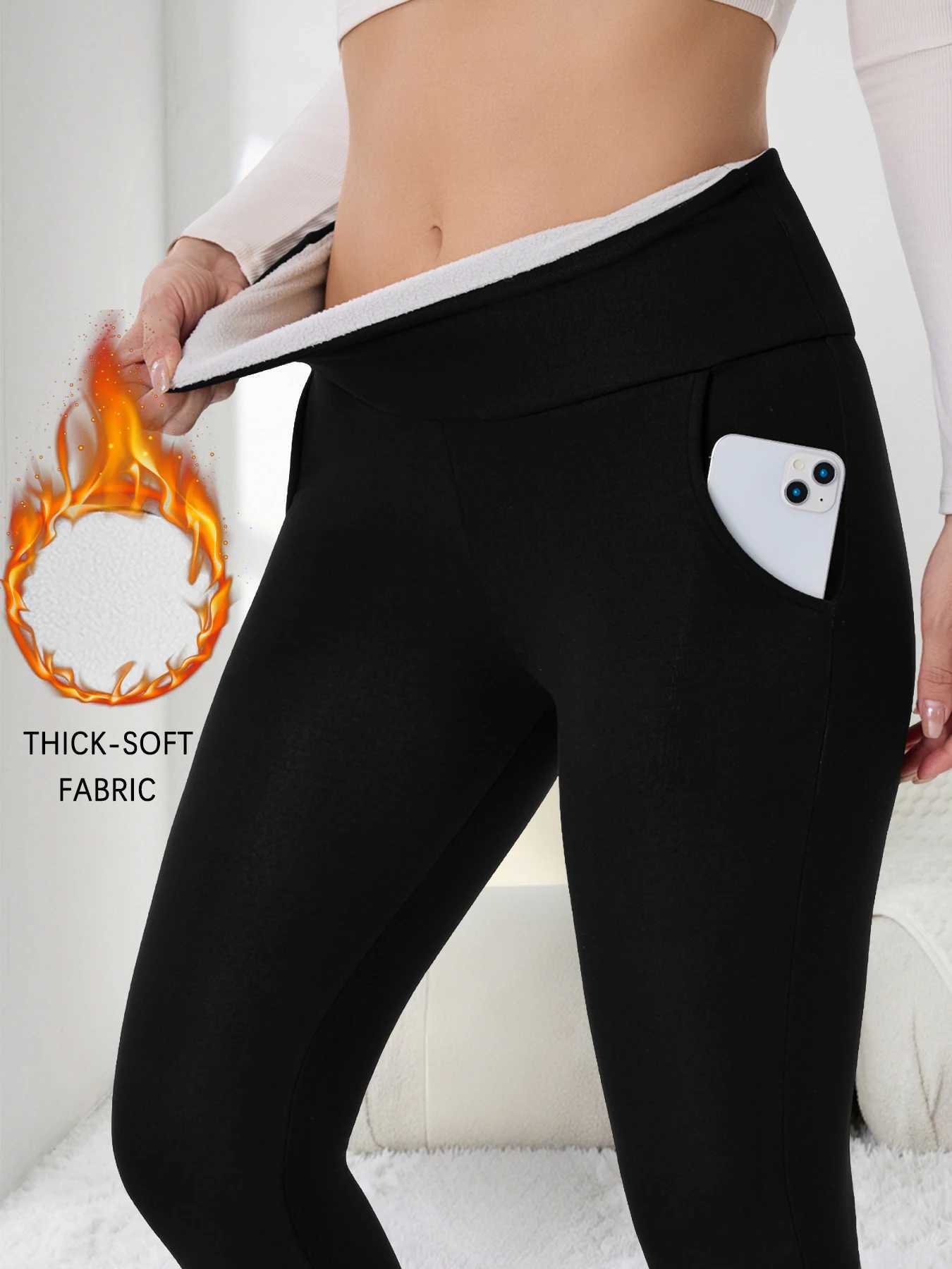 Winter thermal leggings with pockets and tummy control Womens high waisted fleecelined design provides warmth for cold weatherT251023