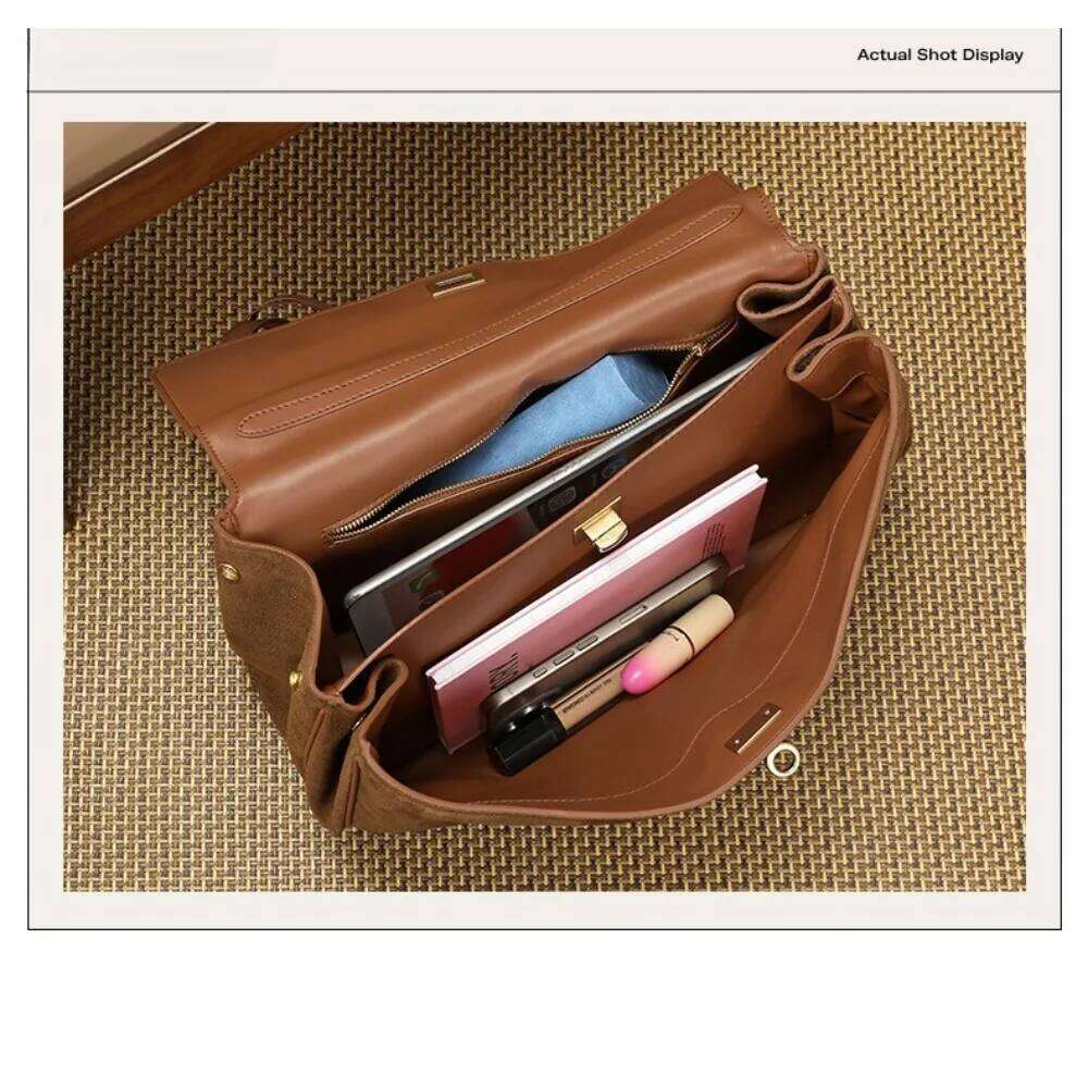 Autumn and Winter New Suede Retro Matte Cowhide High-end Sense Large-capacity Tote Versatile Commuter Leather Bag Women