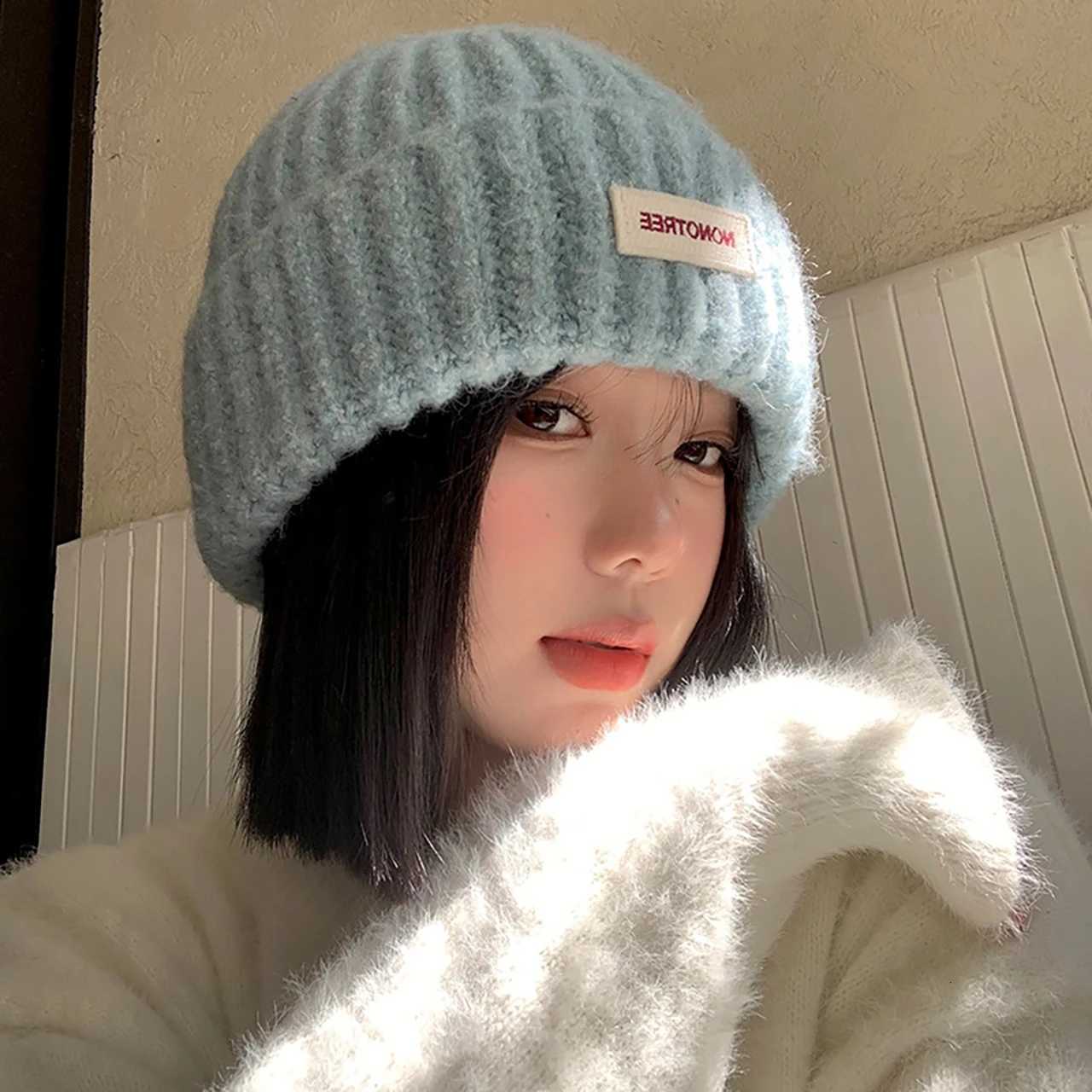 Women Winter Hat Solid Color Woolen Knitted Beanie Outdoor Anticold Ladies Girls Warm Crochet Pullover CapXJ251023