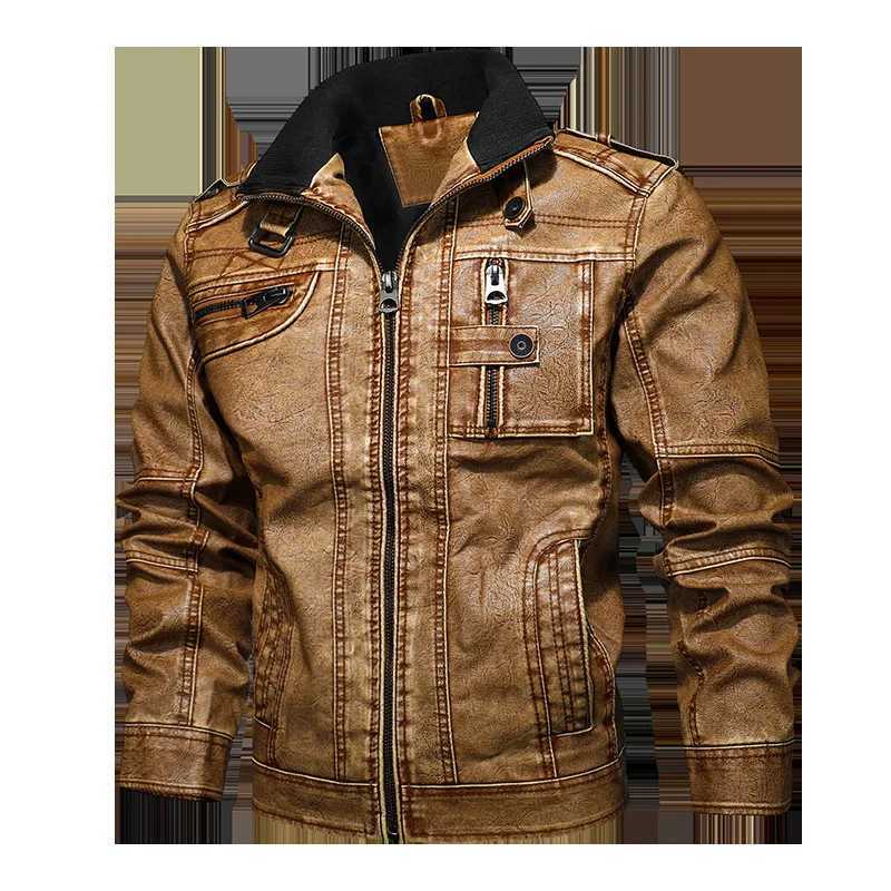 Causal Motorcycle Jackets Plus Size 8XL 3D Stand Collar Thick Tops Autumn Winter Brand Leather Jacket Men Vintage Biker PU Coat W251023