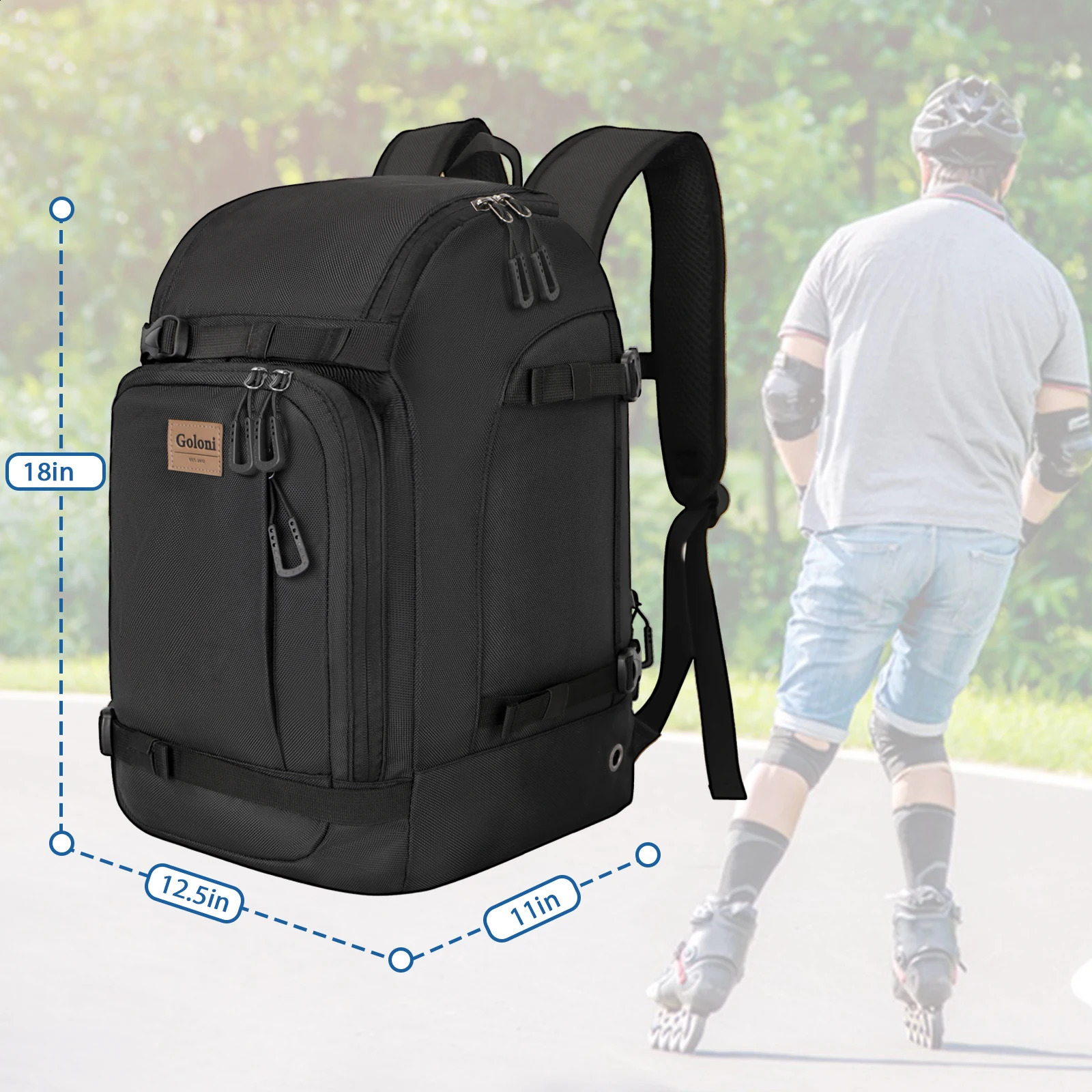 WOLT Roller Skate Bag for Women Men Ice Skate Bag Backpack with Top Helmet Pocket for Roller Blade Fits Shoes Up To Us Mens 13 251021