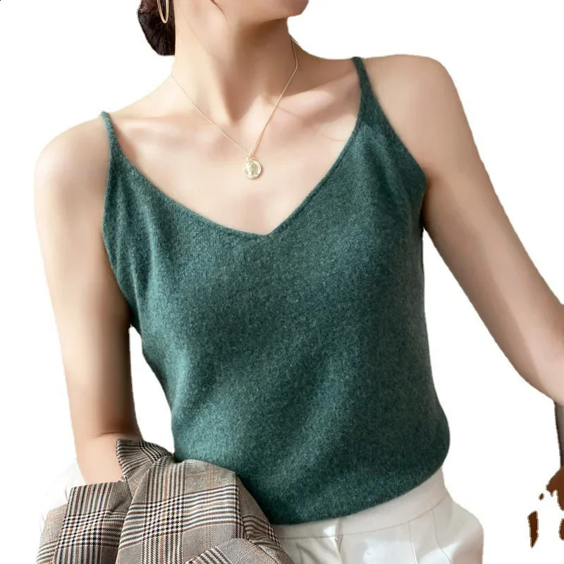 Autumn Winter Knitted Wool Vest Womens Sleeveless VNeck Short Base Layer Top Fashionable Slim Fit Inner Wear 251023