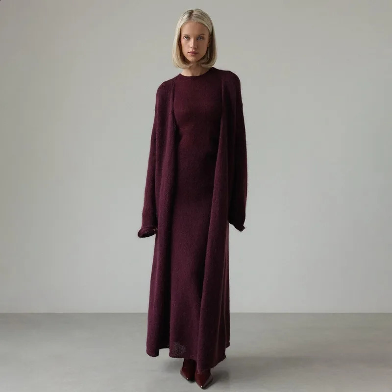 Tuularose Knit Dress 2Piece Set Autumn Solid Loose Cardigan Casual Skirts Patchwork Basic Office Women 251022