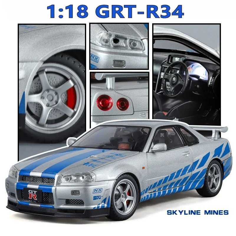 118 Skyline GTRR34 Alloy Model Car Diecast Metal Vehicle SoundLight Collectible Children Toy GiftsT251023