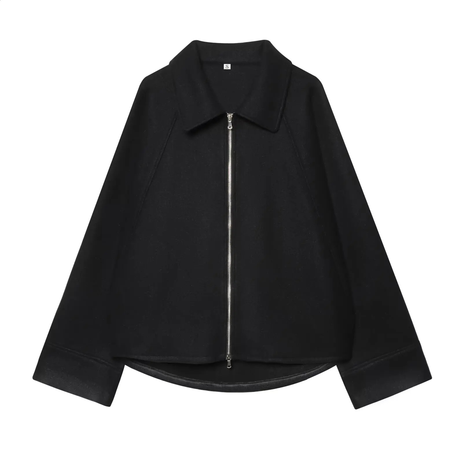 WOMAN Fashion European and American Style Autumn Blended Shoulder Sleeve Top Joker Zipper Coat Outerwear Mujer 251013
