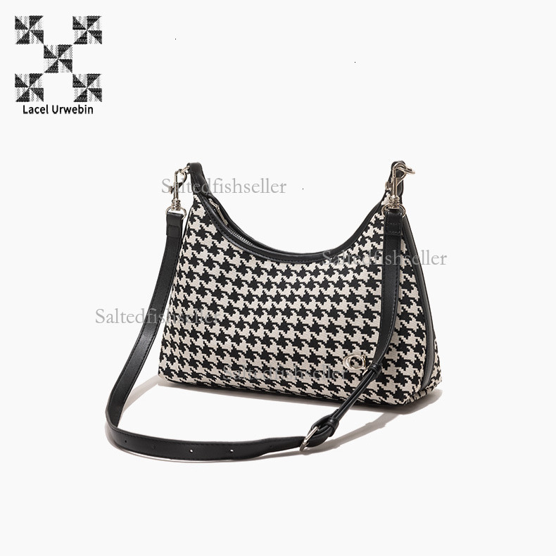 Lacel Urwebin New Women's Thousand Bird Grid Handbag Designer Luxury Fashion Large Capacity Women's Shoulder Bag Suede Zipper Crossbody Bag 