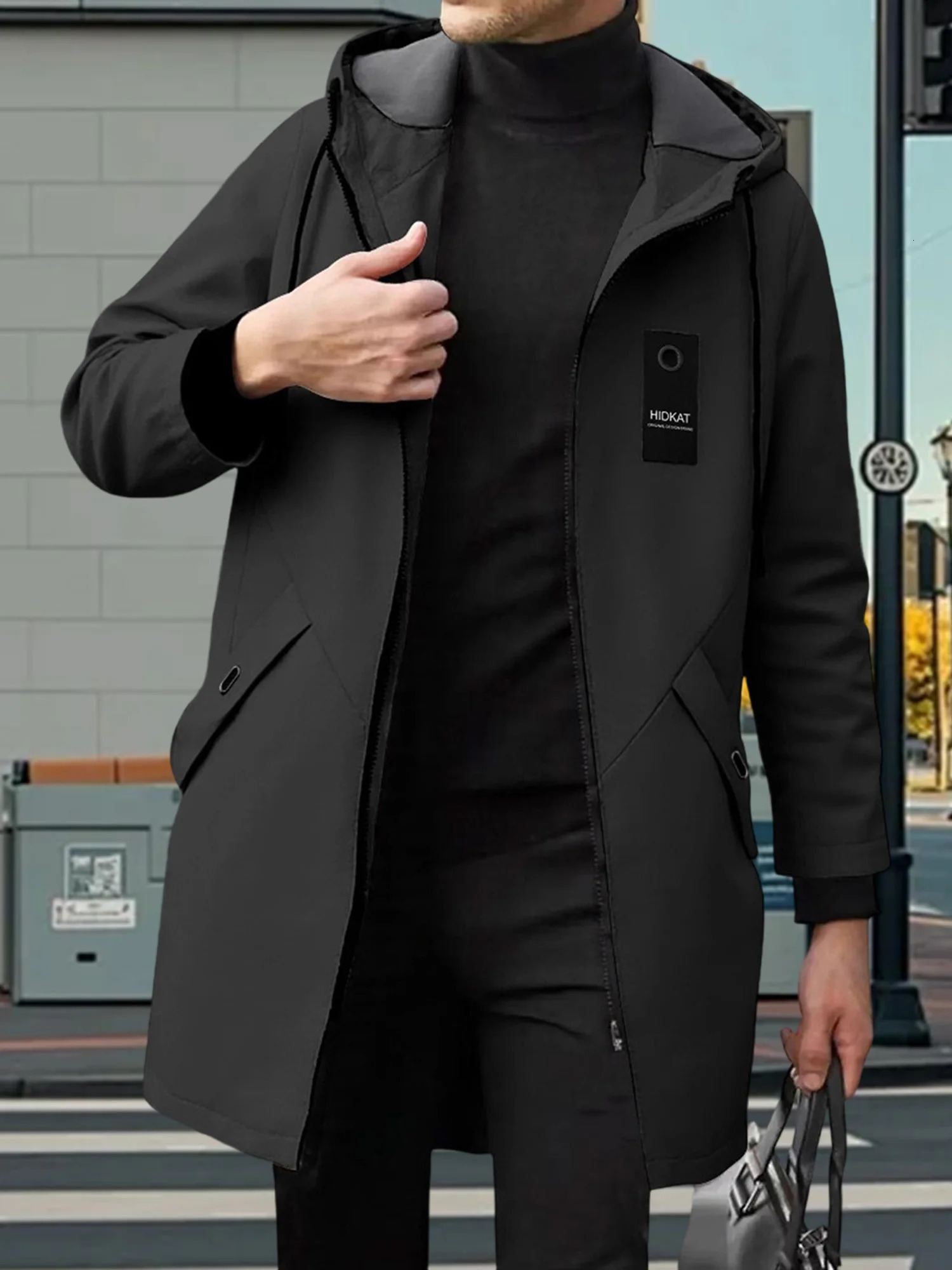 Men s Classic DoubleBreasted Trench Coat with Belt Long Sleeve Hooded Windbreaker Business Outwear for Fall and Winter 251014