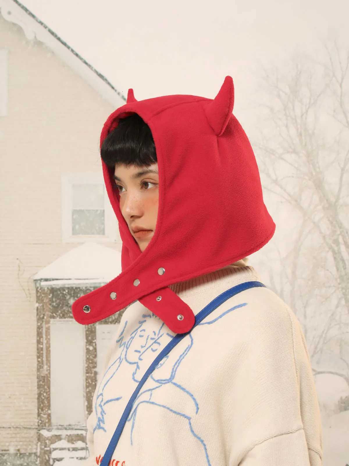 Japan Yabi Cute Devil Ears Cow Horn Thundeolt Hat Wen Autumn Winter Warm Suede Ear Protection Set Y2K BeaniesW251023