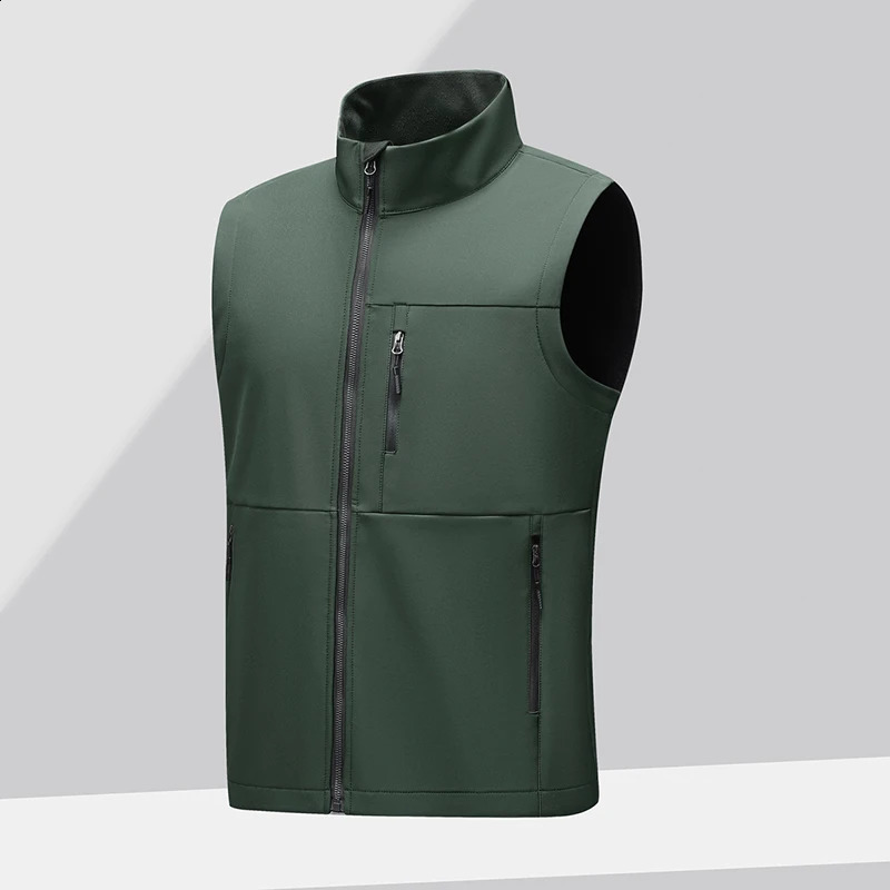 Soft shell thick vest mens autumn and winter work clothes plush jacket waterproof sleeveless windproof running sports 251023