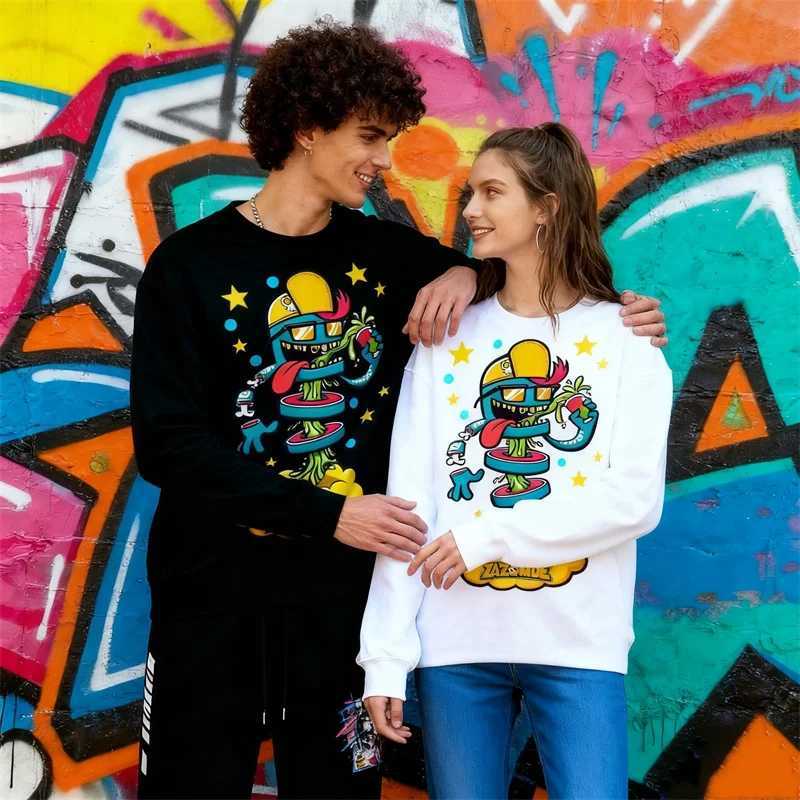 ZAZOMDE Mens Cotton Long Sleeve Tee Vintage Retro Cartoon Graphic Print Loose Fit Casual Street Style Humorous Design For MenXJ251023
