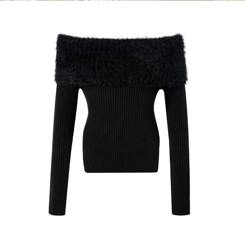 Offshoulder Tops Cherry Red Fuzzy Knit Side Slits Long Sleeve Off The Shoulder Sweater Autumn Winter Christmas Festival Outfit 251023