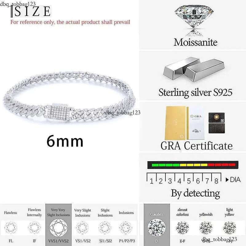 6mm Pass Test Moissanite Cuban Link Chain Sterling Sier VVS Dia Iced Out Women Single Rows Thin Necklace