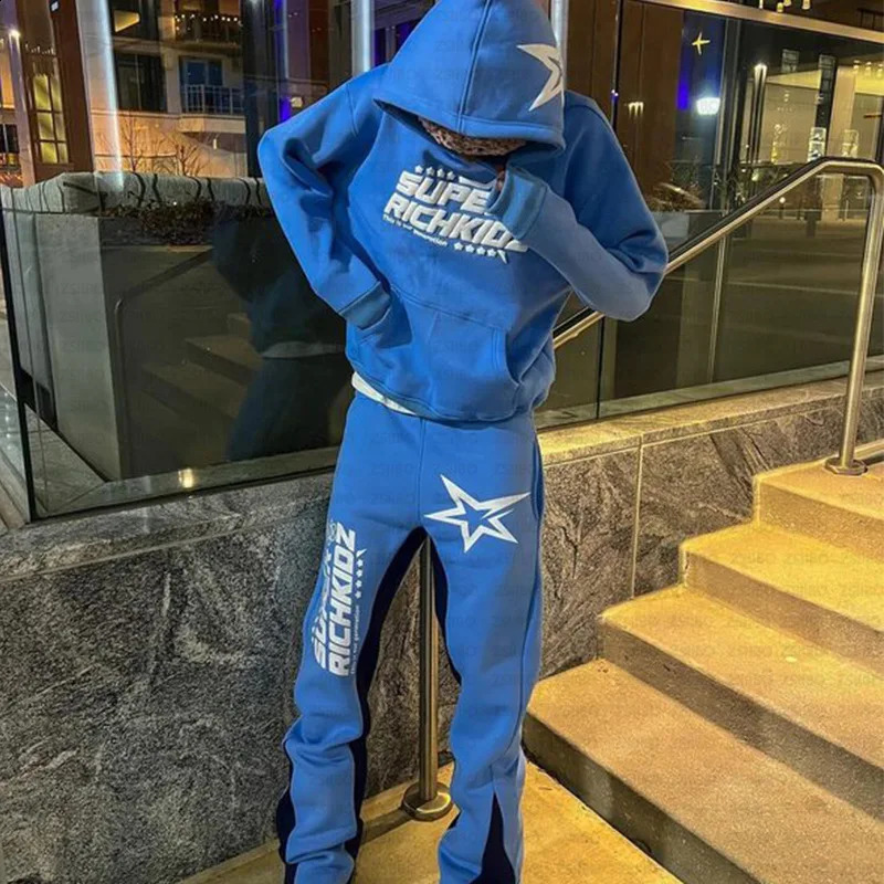 High Street Y2K Men Sets Harajuku Hoodie Sweatshirt Autumn Casual Straight Wide Leg Pants Trendy Streetwear Sweatsuit Set 251023