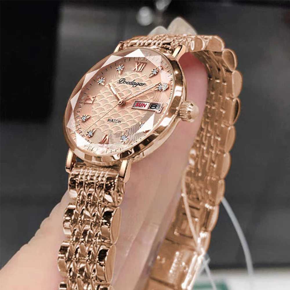 POEDAGAR Original Luxury Women Watch Week Date Waterproof Luminous Stainless Steel Woman Watches Simple Trendy Ladies WristwatchL251023