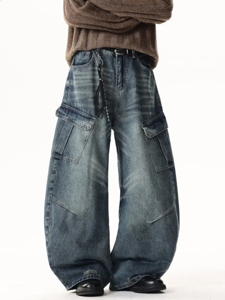 2025 Trashy Y2K Style Distressed Blue Baggy Pleated Cargo Jeans Pants For Men Clothing Straight Retro Denim Trousers Moda Hombre 251018