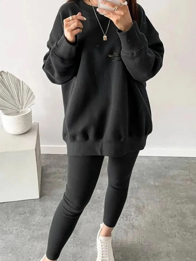 Autumn Winter Solid Color Sportswear Tracksuit Women Casual Round Neck Sweatshirt and Slim Pant Set Long Sleeve 2pcs Suit Outfit 251022