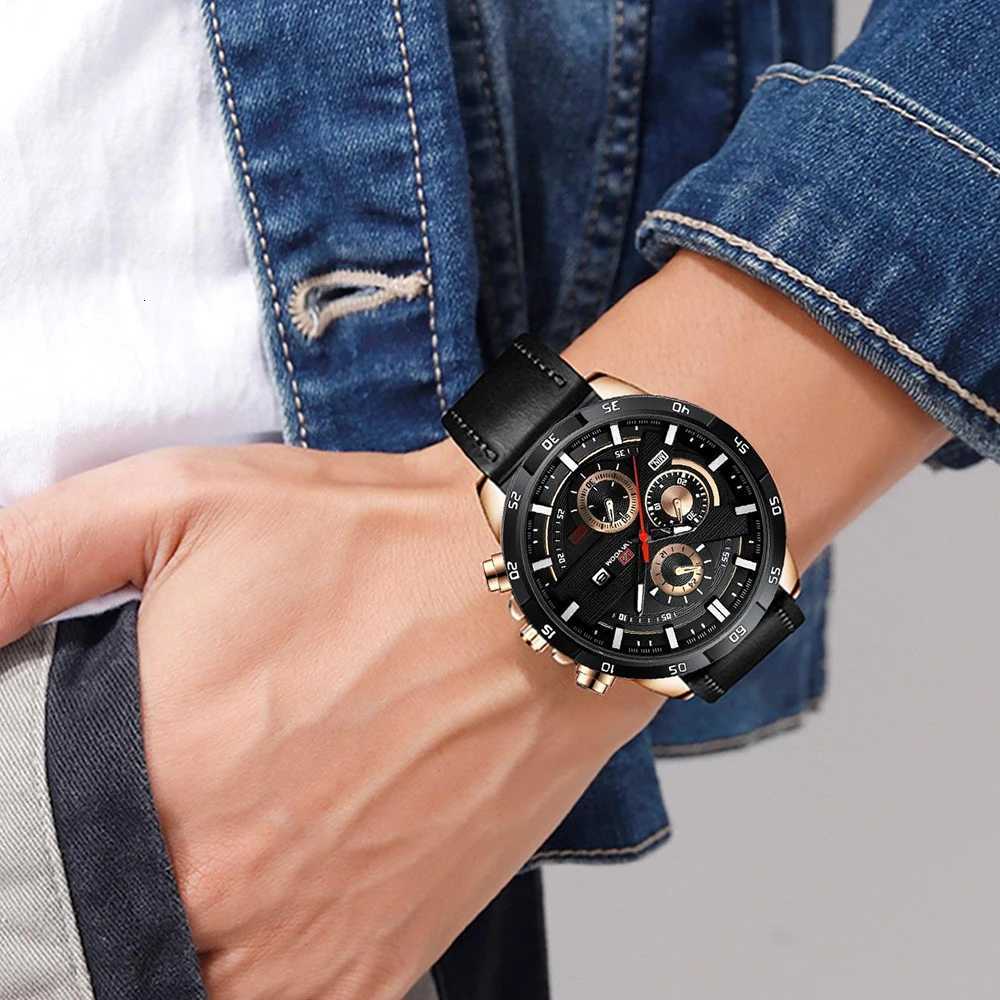 Black Leather Watch Top Brand Motorsport Series 46mm Large Military Style Quartz Movement Decorative Calendar Watch reloj hombreL251023
