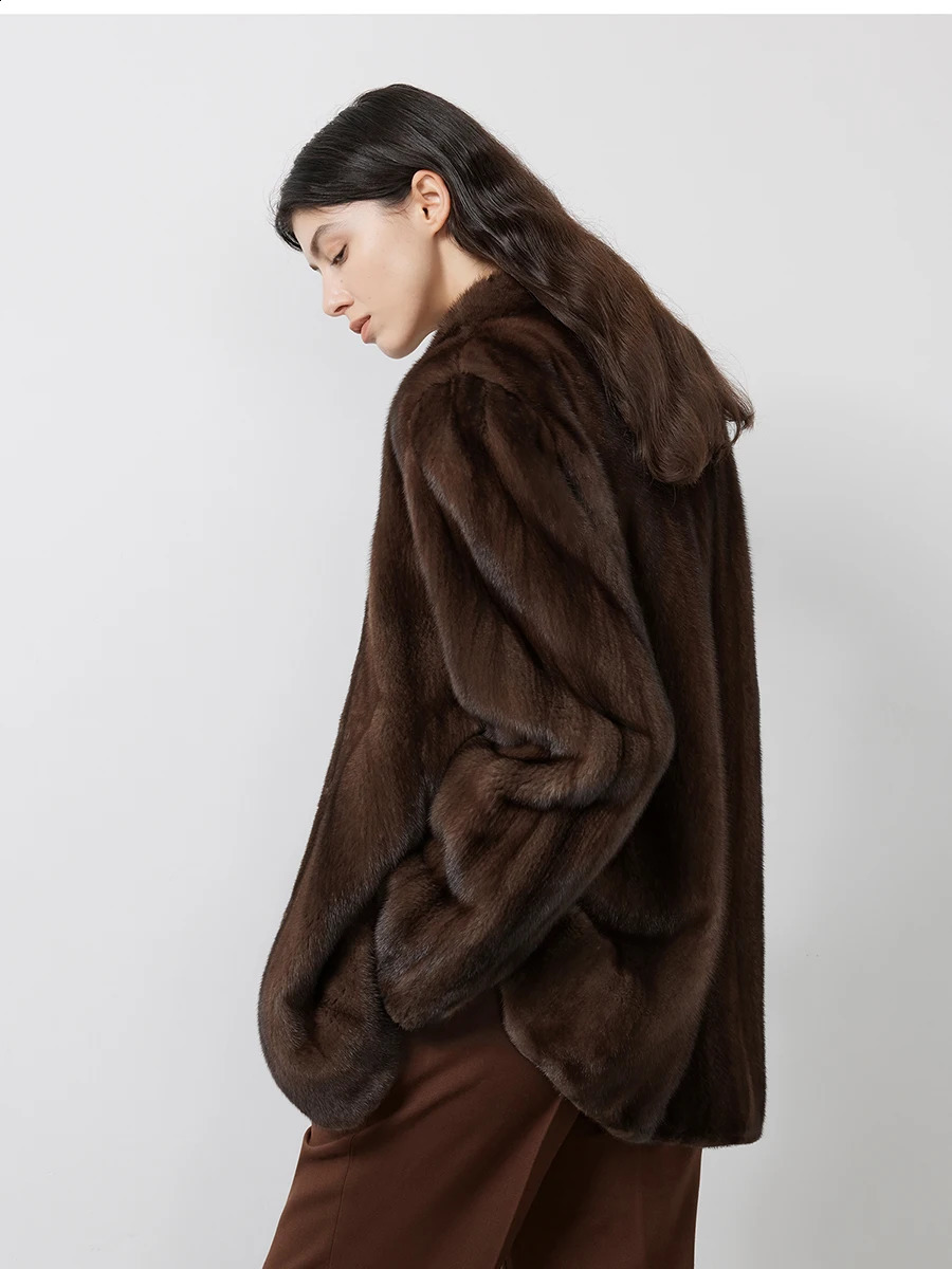 Lautaro Autumn Winter Short Brown Thick Warm Soft Faux Mink Fur Coat Women Stand Collar Elegant y Chic Fluffy Jacket 251021