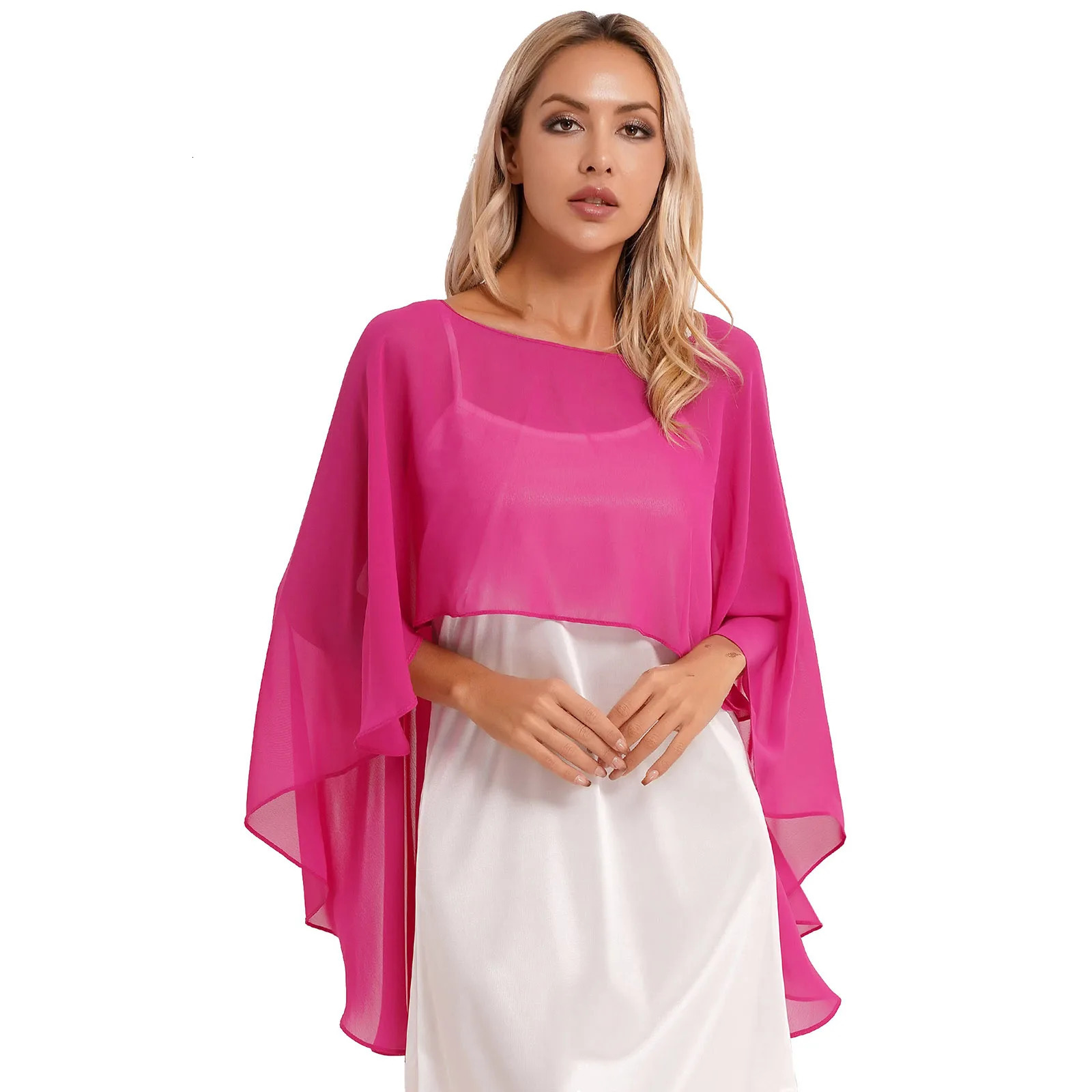 Women Chiffon Solid Pullover Capes Shawl Hilow Hem Thin Soft Shrug Ponchos for Wedding Bridal Bridesmaid Evening Party Dress 251016