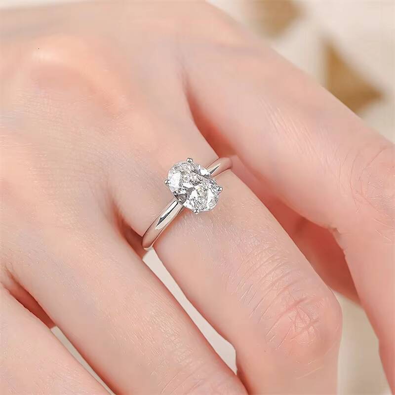 Classic Wedding Anniversary 925 Sterling Silver Solitaire Ring 9mm 2ct 20Carat Oval Cut Moissanite Engagement Rings for Women