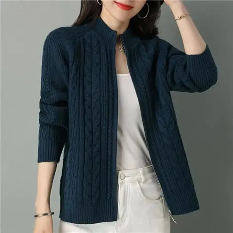Half High Collar Zipper Knitted Cardigan Jacket Women fall korean Style long Sleeve Cardigans Thicken Sweater Coat 251022