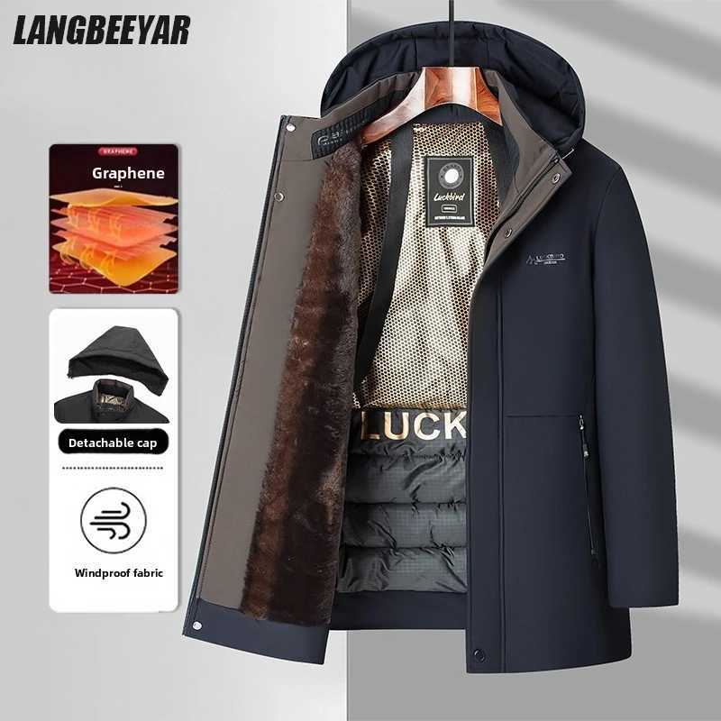 Top Grade Graphene Thermal Mens Parka Jacket Windbreaker Coats Winter Thickened Fleece Business Casual Coat W251023