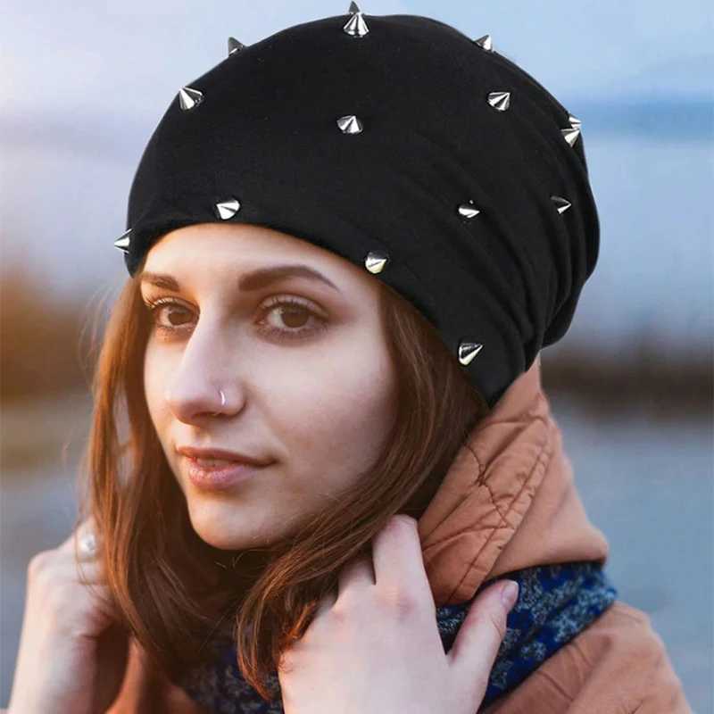 1pc Gothic Hat Unisex Goth Beanie Rivet Rock Punk Hat Stud Spike For Men Women Black GrayY2K Style lightweight and comfortableXJ251023