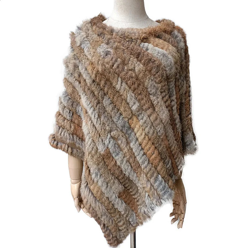 HSPL Spring Knitted Natural Fur Shawl Fashion Rabbit Cape Genuine Women Black Poncho 251022