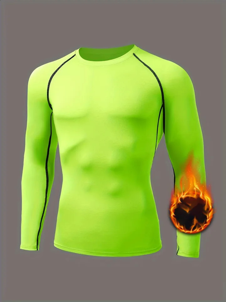 Mens warm tight fitting high elasticity body building clothing mens long sleeved running basketball training Tshirt 251023