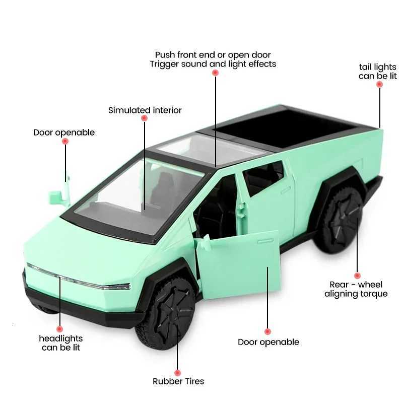 132 Cybertruck Pickup Alloy Car Model Diecasts Metal Toy Sound Light Vehicles Car Model Simulation Collection Kids GiftsT251023