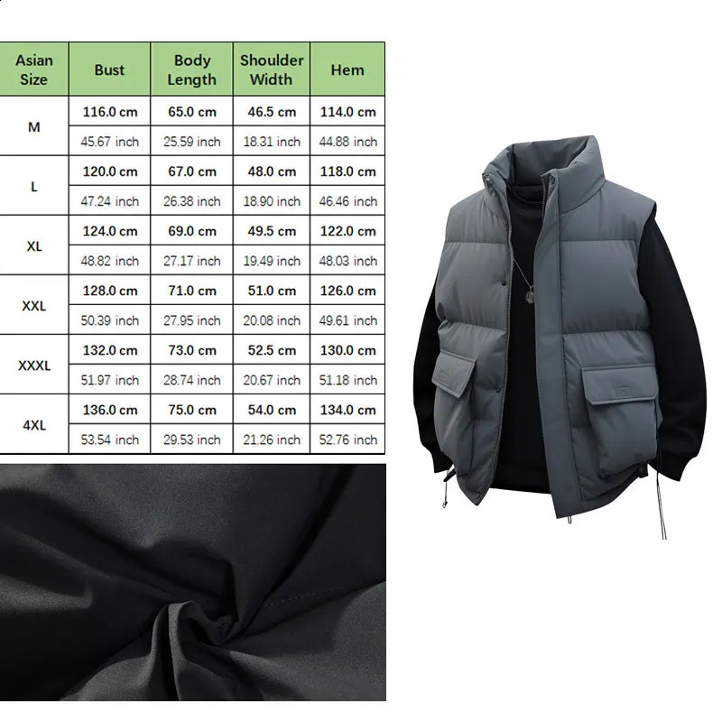 Winter Warmth Vest Solid Color Mens Stand Collar Sleeveless Casual Cargo Thermal Male Thickened Jacket 251023