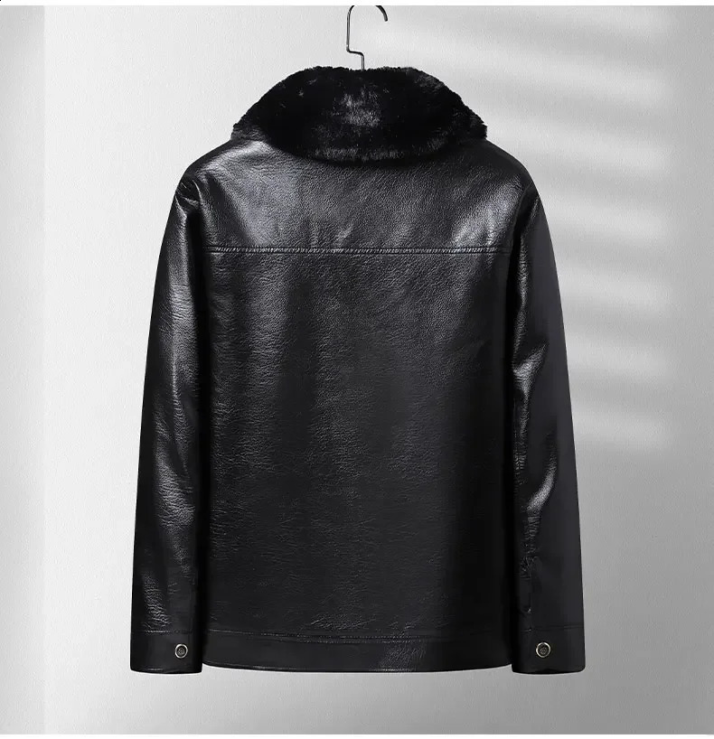 Plush Thickened Faux Leather Jacket Mens Fur Collar Windproof Waterproof Business Winter motorcycle jacket 251023