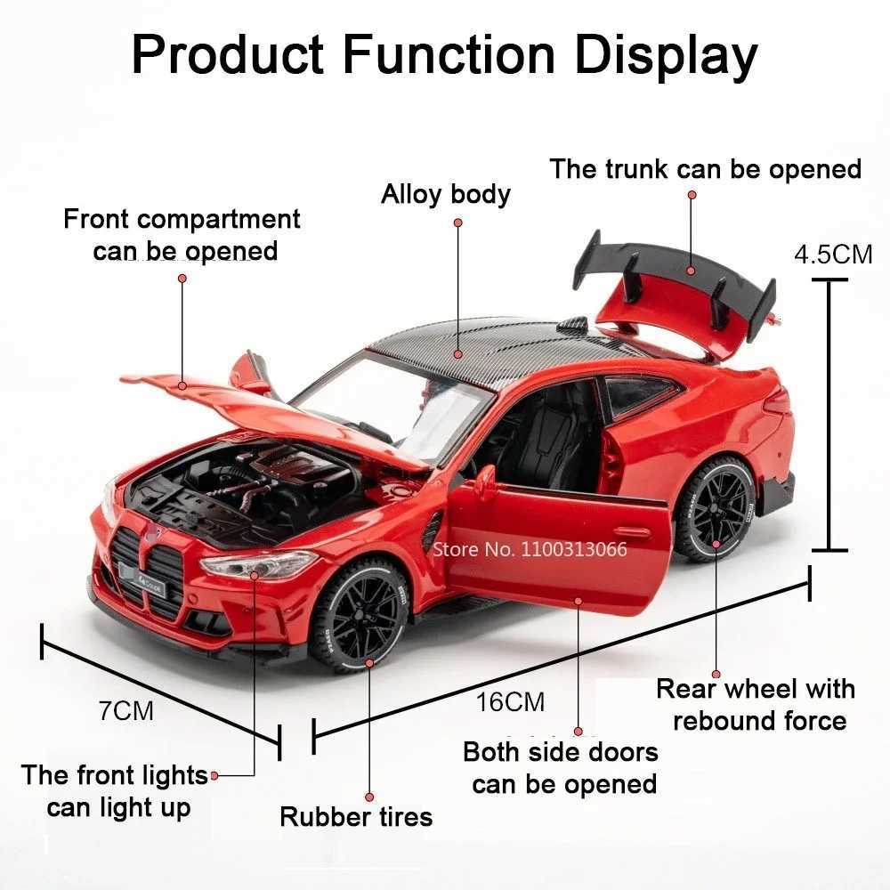 132 Scale M4 Alloy Car Models Metal Diecast Toys Vehicle with Simulation Sound and Light Sport Car Toys for Kids Birthday GiftsT251023