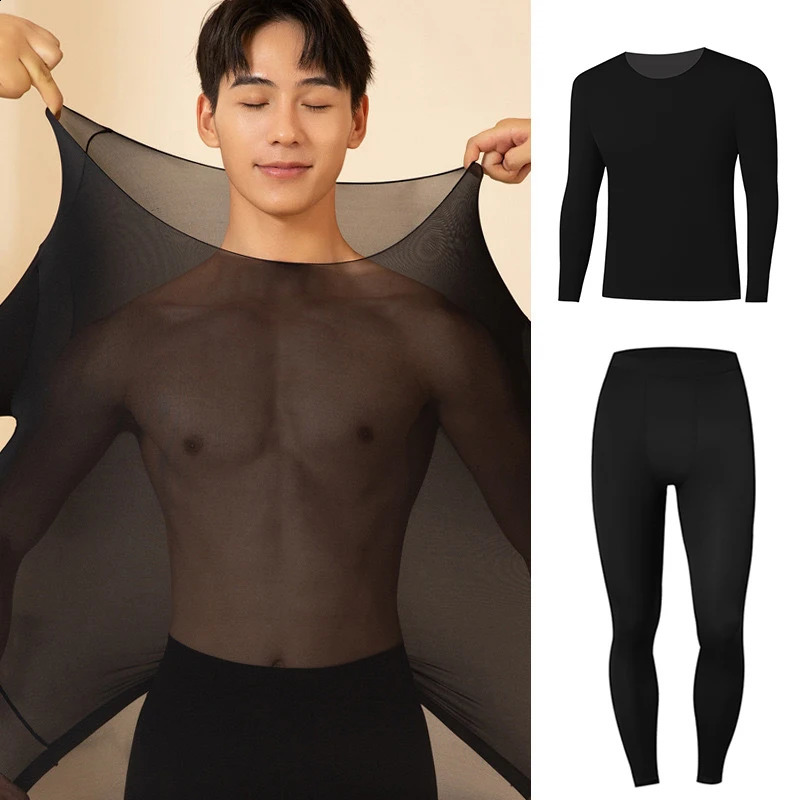 Men Thermal Underwear Set Plus Size Ultrathin Pajamas Suit High Elastic Long Sleeve Johns Autumn Winter Skincare Clothing 251023
