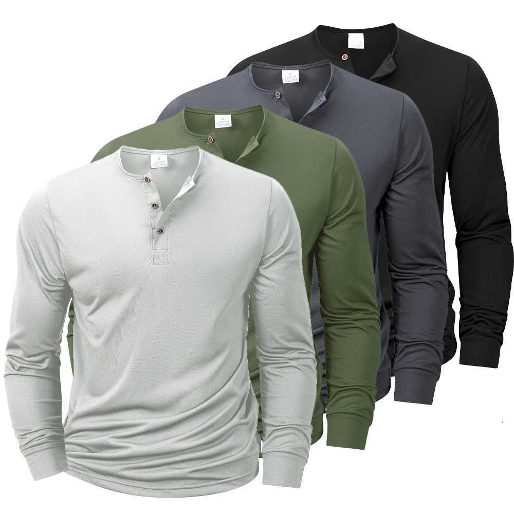 New Mens Henley Tshirts Long Sleeve Basic Casual Band Collar T Shirts Comfortable Soft Pullover Tops Male TeeXJ251023