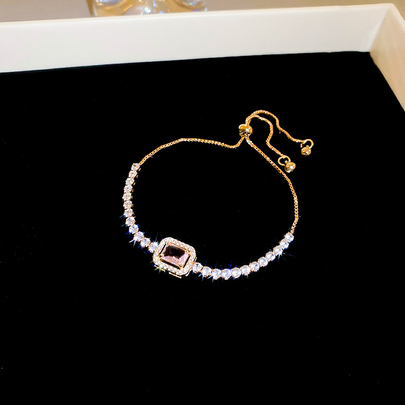 High-End Zircon Square Dia Pull Chain Bracelet for Women, INS Style Simple Elegant Bracelet, Niche Fashion Design Sense Jewelry - view 4